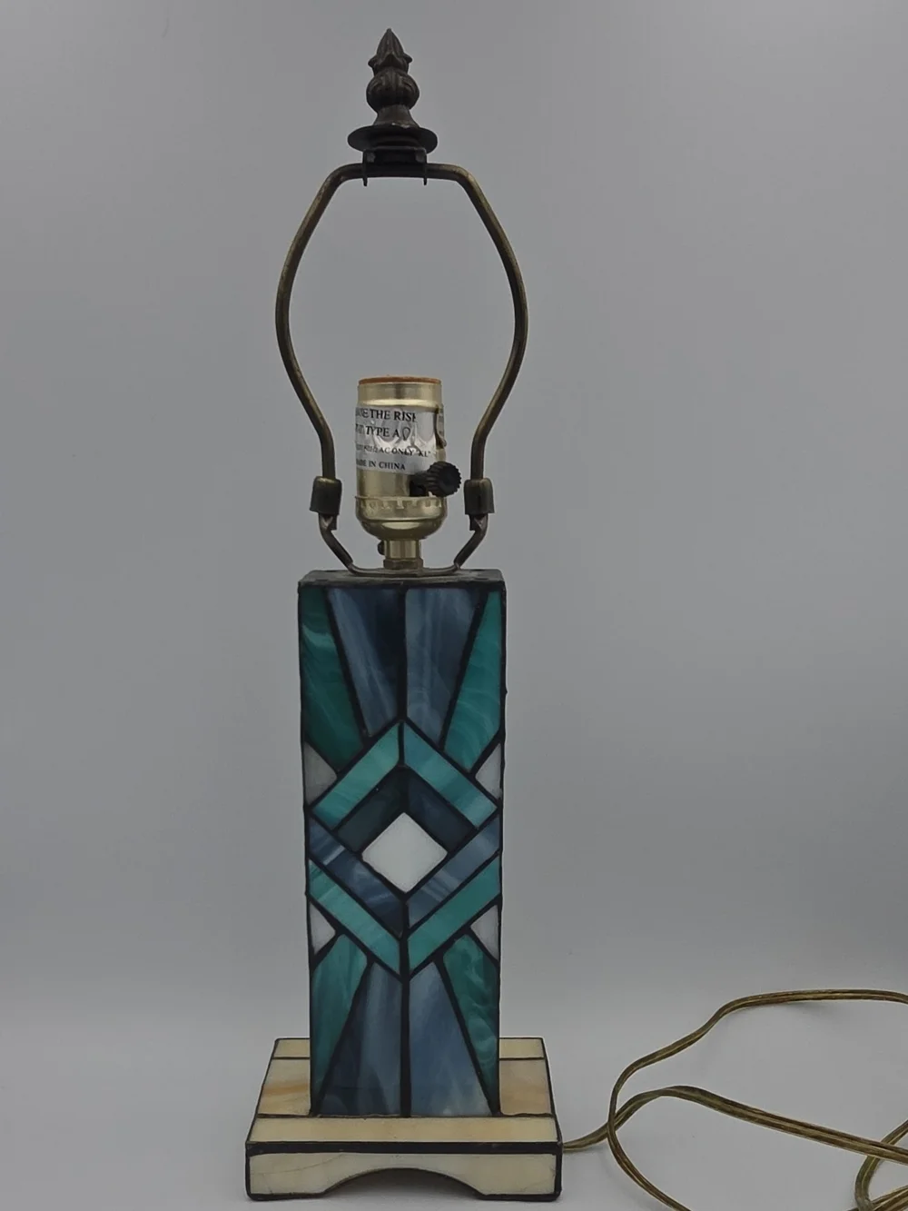 Stained Glass Table Lamp - Teal & White